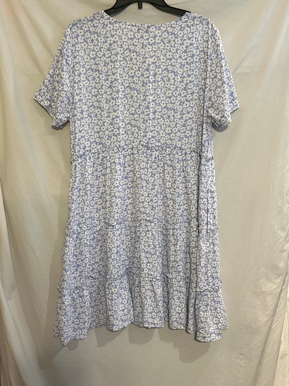 J. Crew Womens Large Periwinkle Ditsy Floral Short Sleeve Tiered Swing Dress